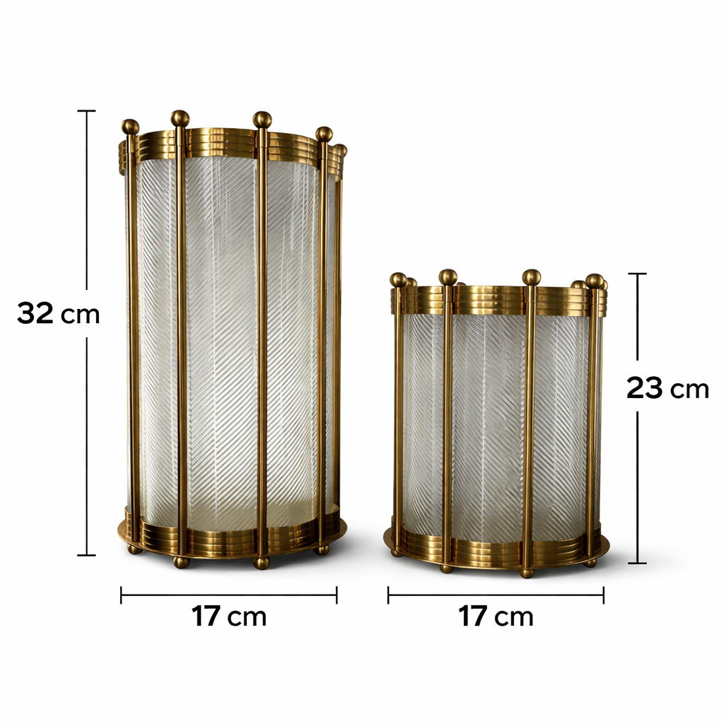 Art Deco Pirinç Çerçeveli Cam Mumluk Seti 3 Art Deco Pirinç Çerçeveli Cam Mumluk Seti - Görsel 3