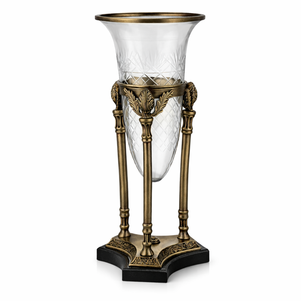 Zeus Konik Camlı Pirinç Vazo