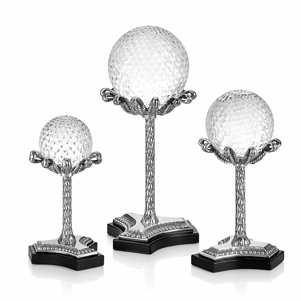 Uzun Gövdeli Gümüş Renk Dekoratif Üçlü Küre Seti