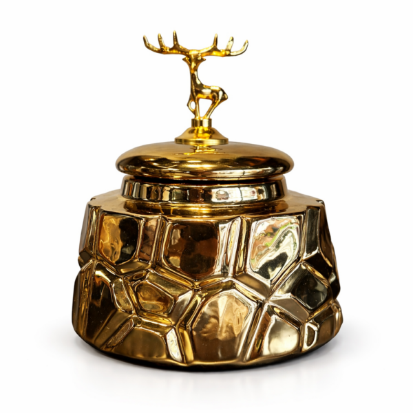 Geyik Detaylı Seramik Gold Küp Küçük Boy