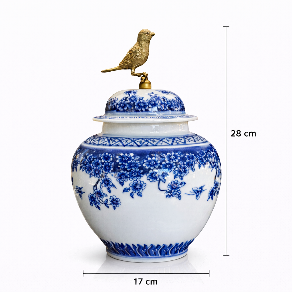 Kuşlu Bleu Blanc Porselen Küp Küçük Boy 3 Kuşlu Bleu Blanc Porselen Küp Küçük Boy - Görsel 3