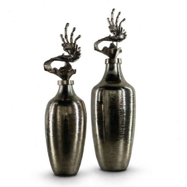 2li Yaprak Detaylı Cam Vazo