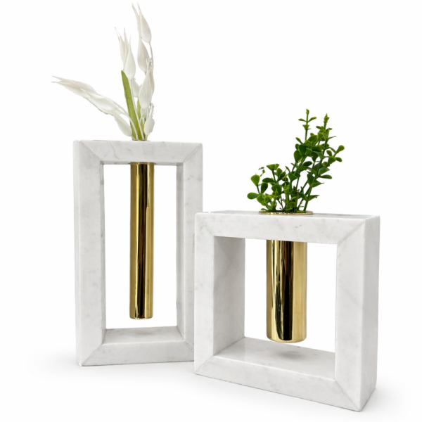 Mermer Vazo Seti Beyaz