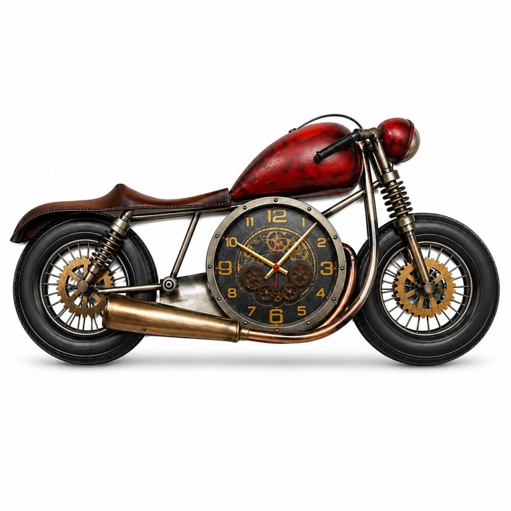 Iron Rider Çarklı Metal Motosiklet Duvar Saati  170 cm