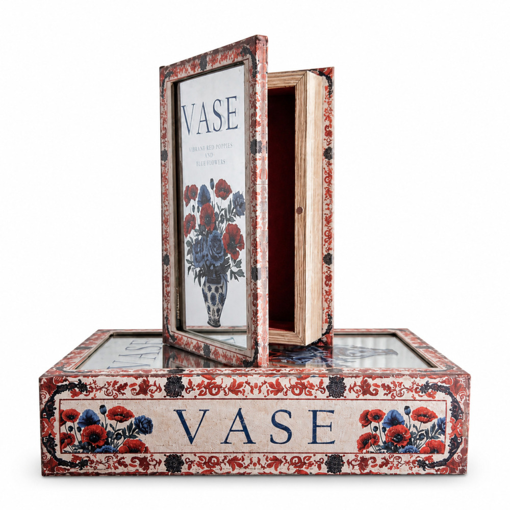 Aynalı Ahşap Kutu Kitap Vase Küçük Boy