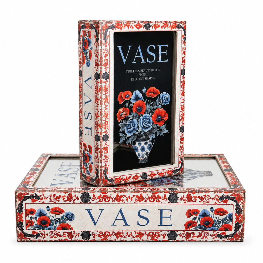Aynalı Ahşap Kutu Kitap Vase Büyük Boy